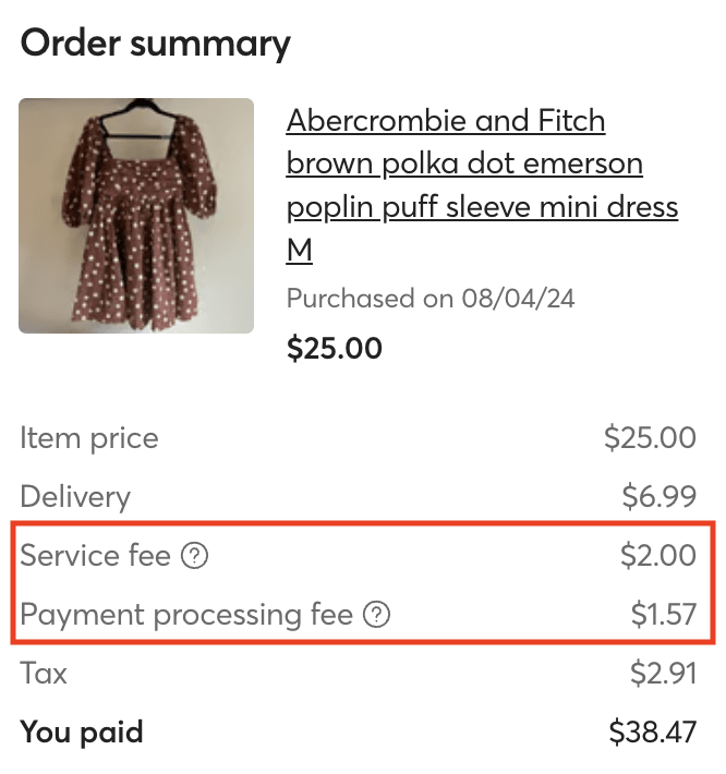 mercari service and processing fees