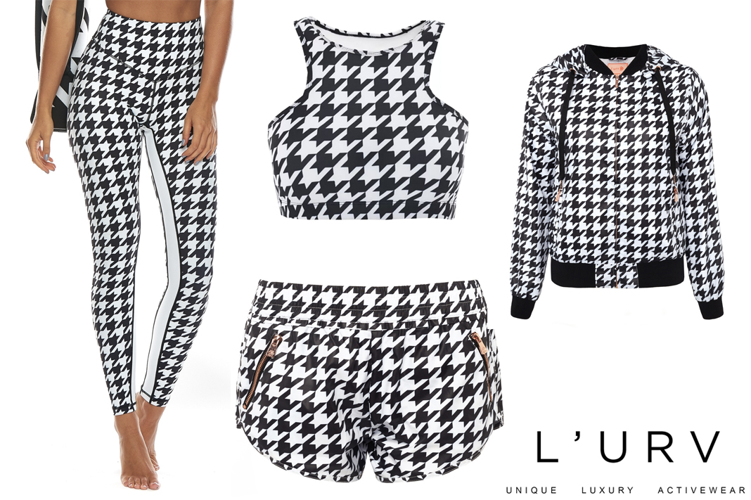 lurv houndstooth london pop collection leggings jacket shorts sports bra