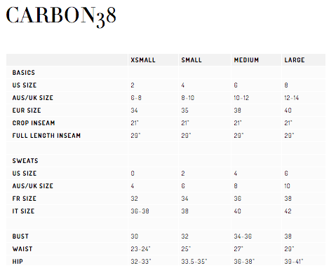 carbon38 size chart