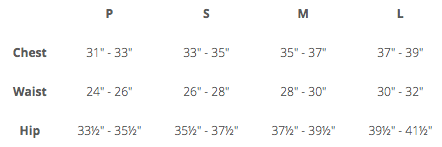 electric and rose size chart