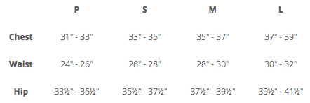 electric and rose size chart