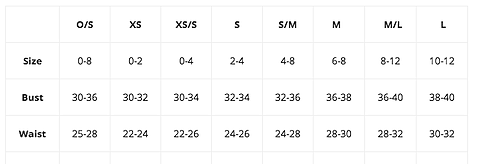 jala clothing size chart