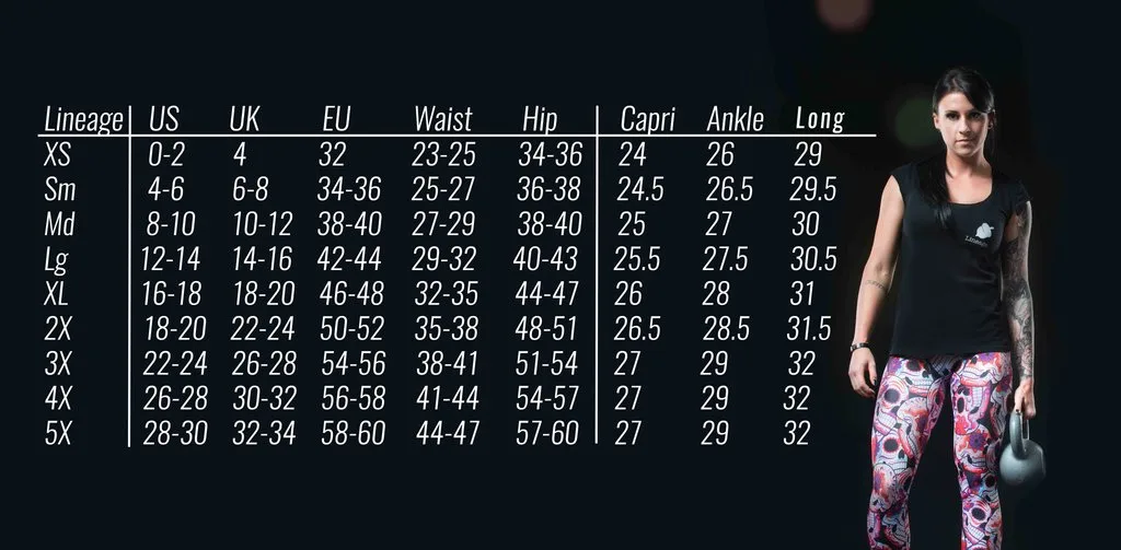 lineage wear size chart