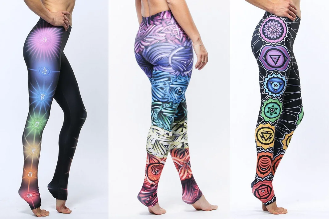 Live Sankalpa Chakra Leggings (left to right): Chakra Alignment, Chakra Spectrum, and Chakra Energy