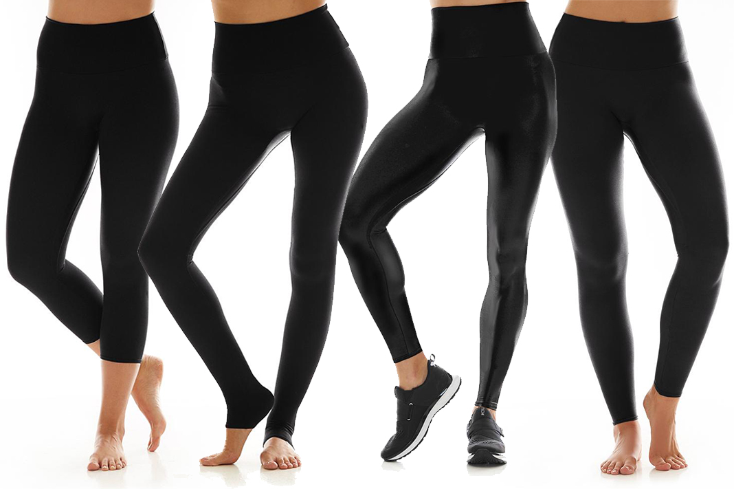 K-Deer Solid Black Leggings in capri, long, and sneaker length.