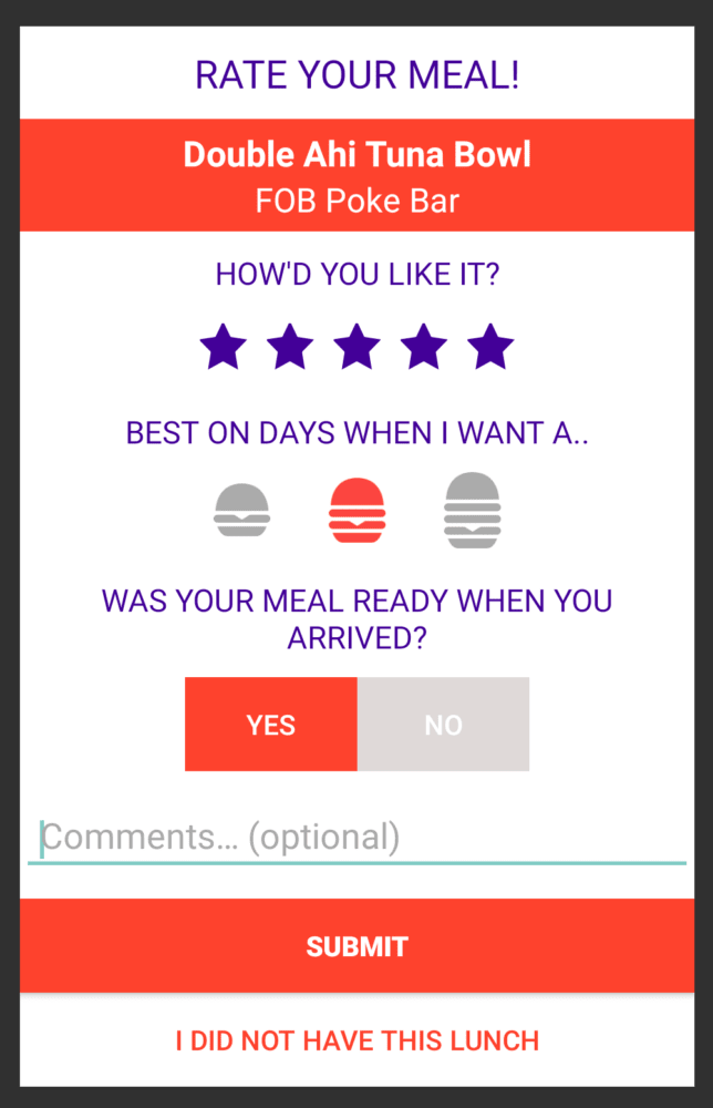 MealPal Satisfaction survey post meal