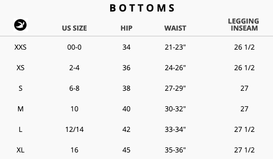 glyder pure legging glyderone size chart