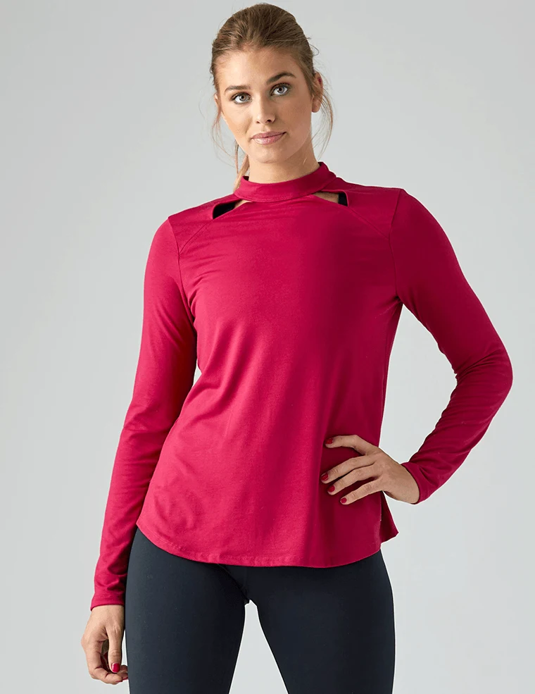 glyder apparel tease long sleeve top in vivid rose