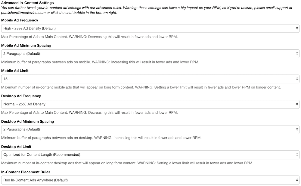 mediavine ad frequency recommended settings schimiggy reviews