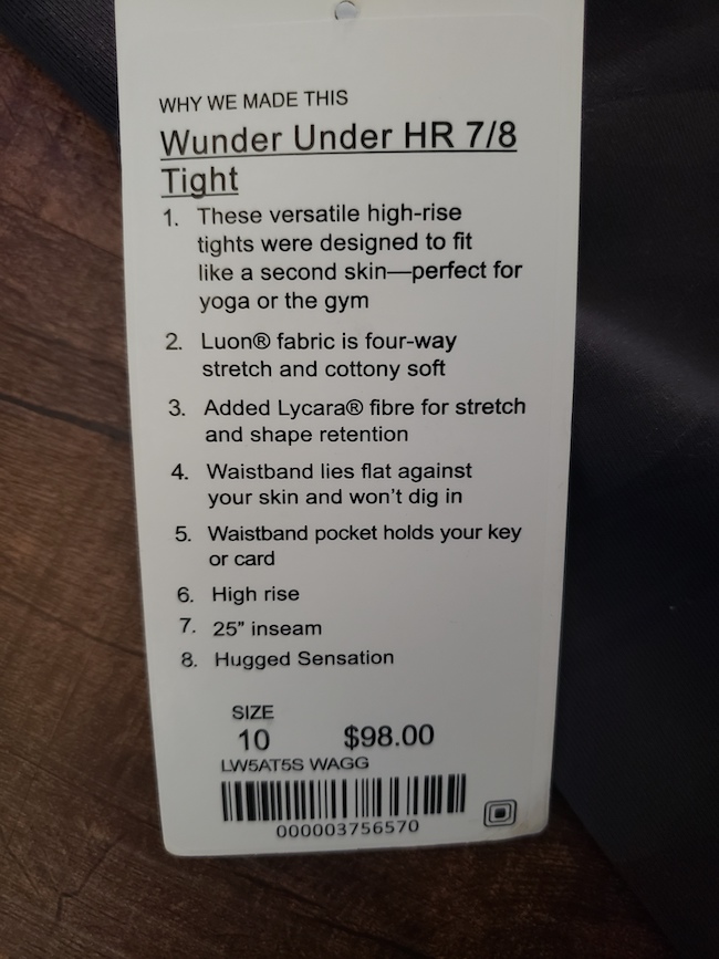 fake lululemon product hang tag wagg wunder under pants high rise