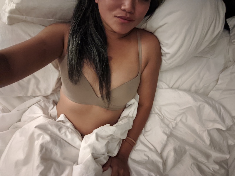 sexy selfie example with bra in bed