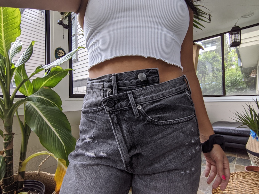 diy agolde criss cross denim jeans front