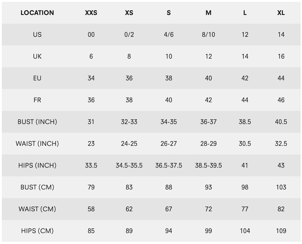 CRZ Yoga Size Chart Womens