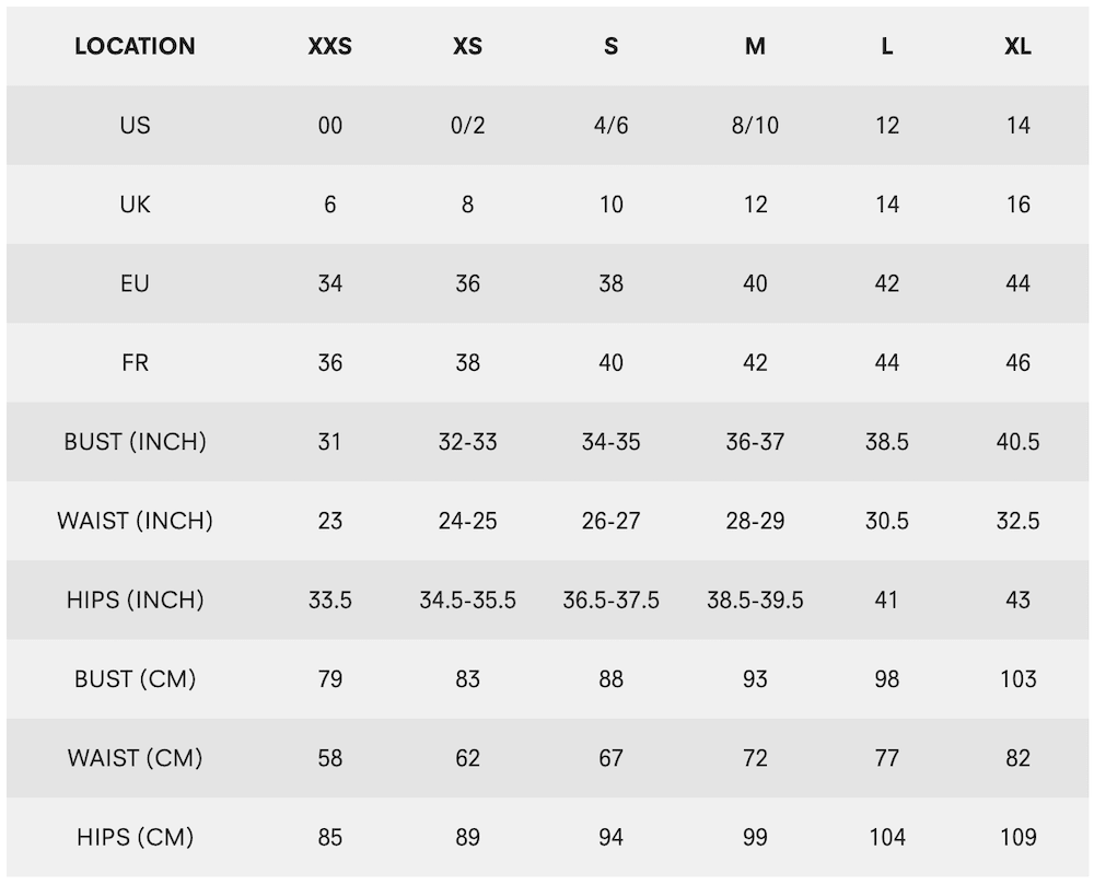 CRZ Yoga Size Chart Womens