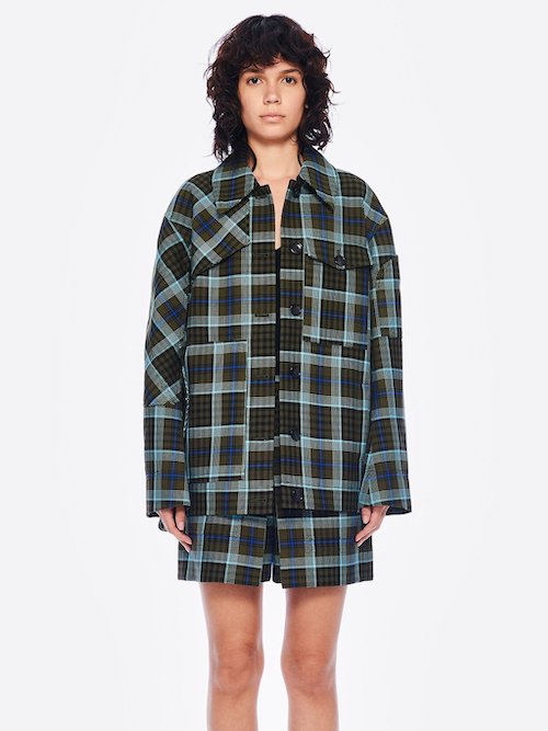 Tibi Spencer Plaid Shirt Jacket Shacket