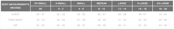 vuori womens size chart