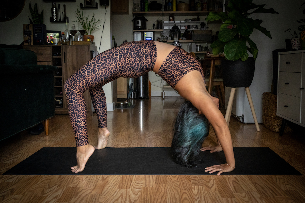 Wear It to Heart Leopard Leggings wheel pose Urdhva Dhanurasana yoga