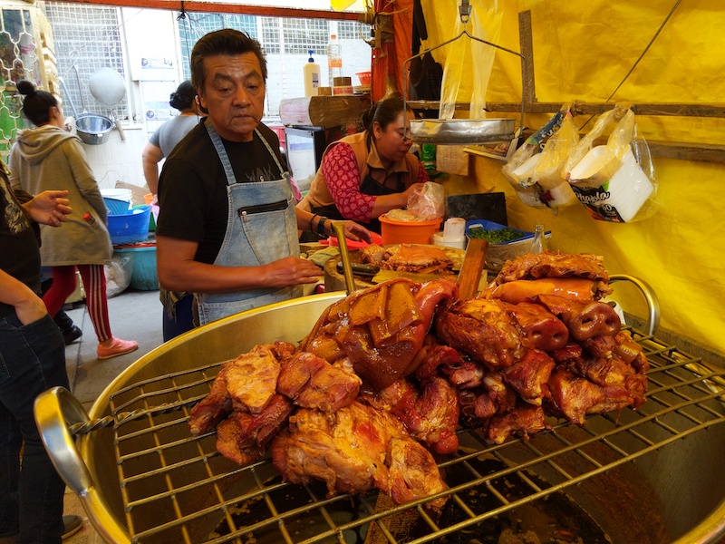 Carnitas tacos stand in barrio tepito