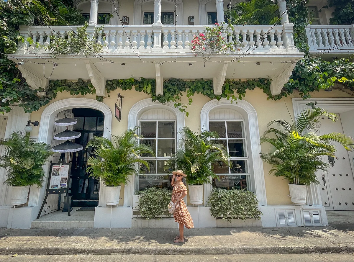 Getsemani Neighborhood Dona Lola Restaurant with plant balcony Cartagena Colombia