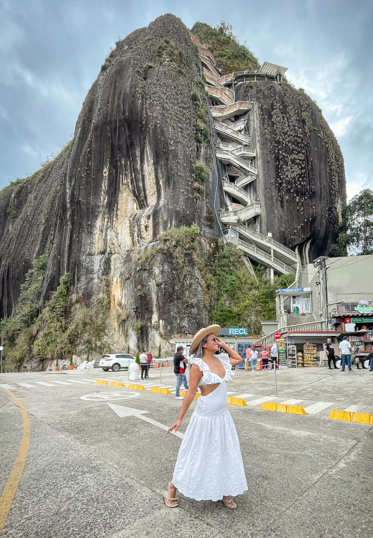 Guatape Colombia Piedra Del Penol Rock Suboo dress Lack of Color Hat Oka-B Sandals