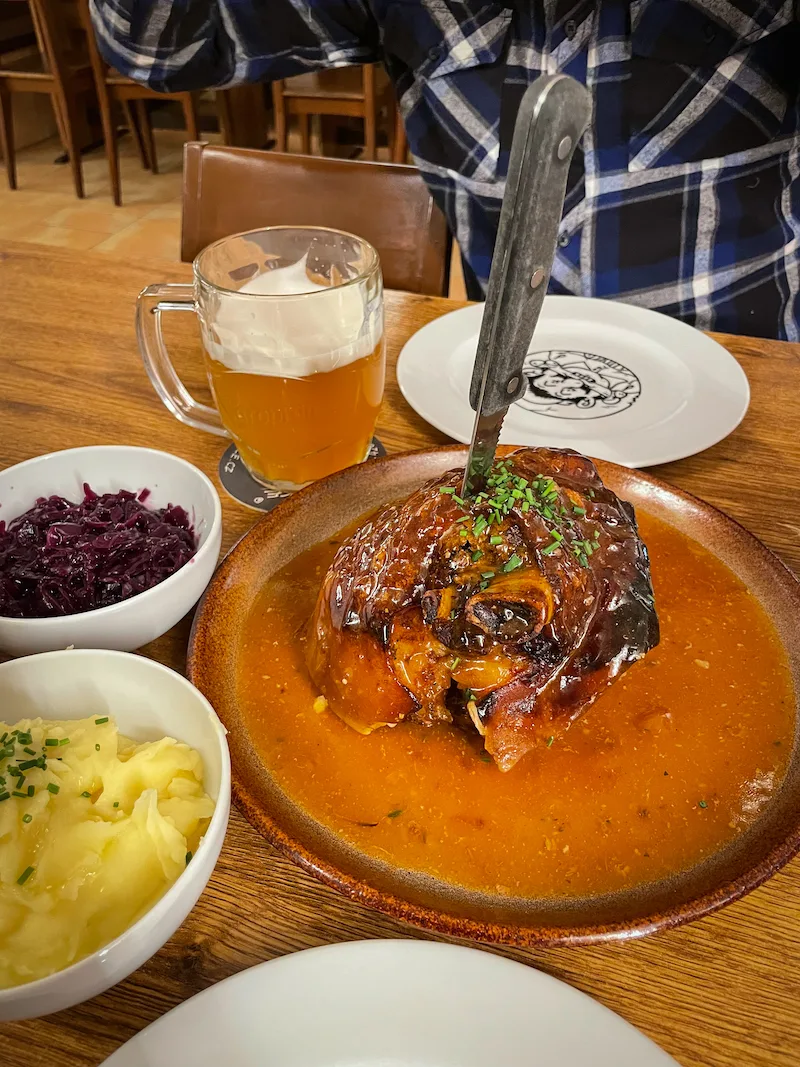 Pork Knuckle in beer sauce from U Pivrnce restaurant in Prague