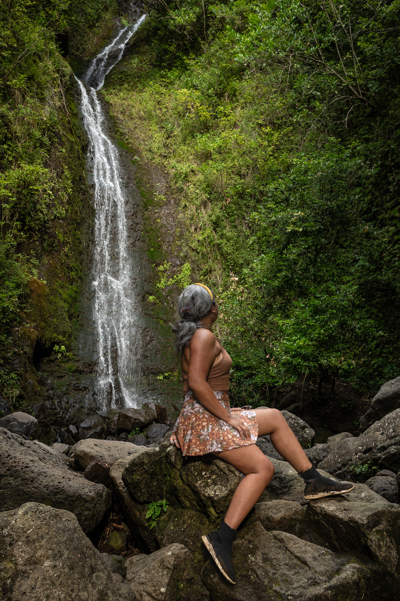 Werkshop Bee Skirt APL Chelsea Sneakers Lulumahu Waterfall Oahu Hawaii.jpg