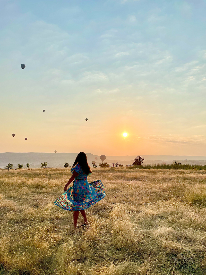 after the hot air balloon ride in Cappadocia Turkey