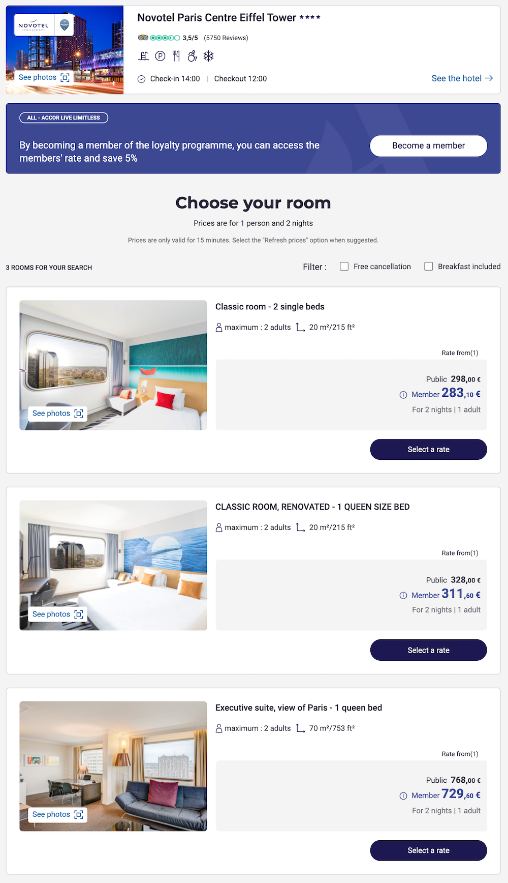 Novotel Paris Centre Eiffel Tower hotel prices direct from website