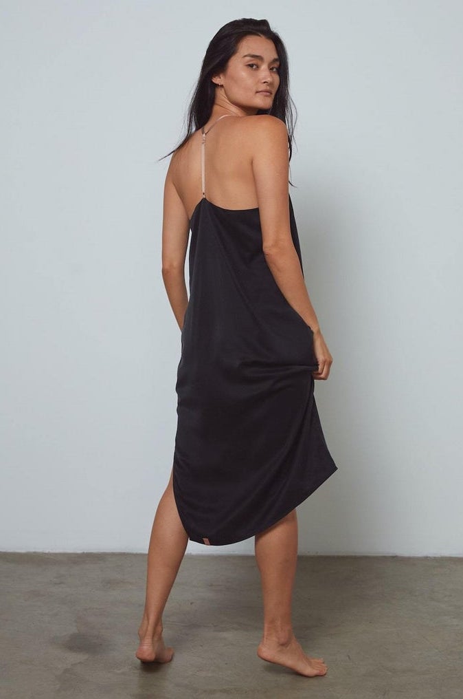 Lunya Washable Silk Slip Dress Black Nude