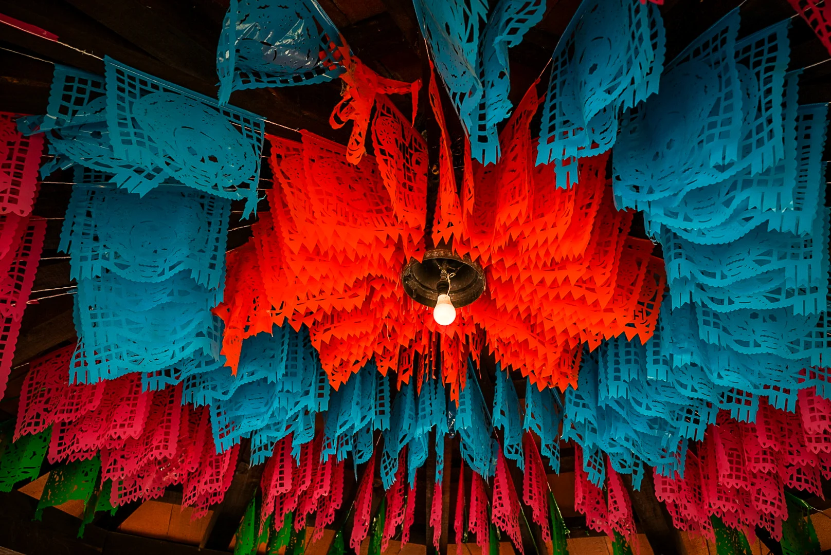 Sayulita colorful hanging flags in main plaza