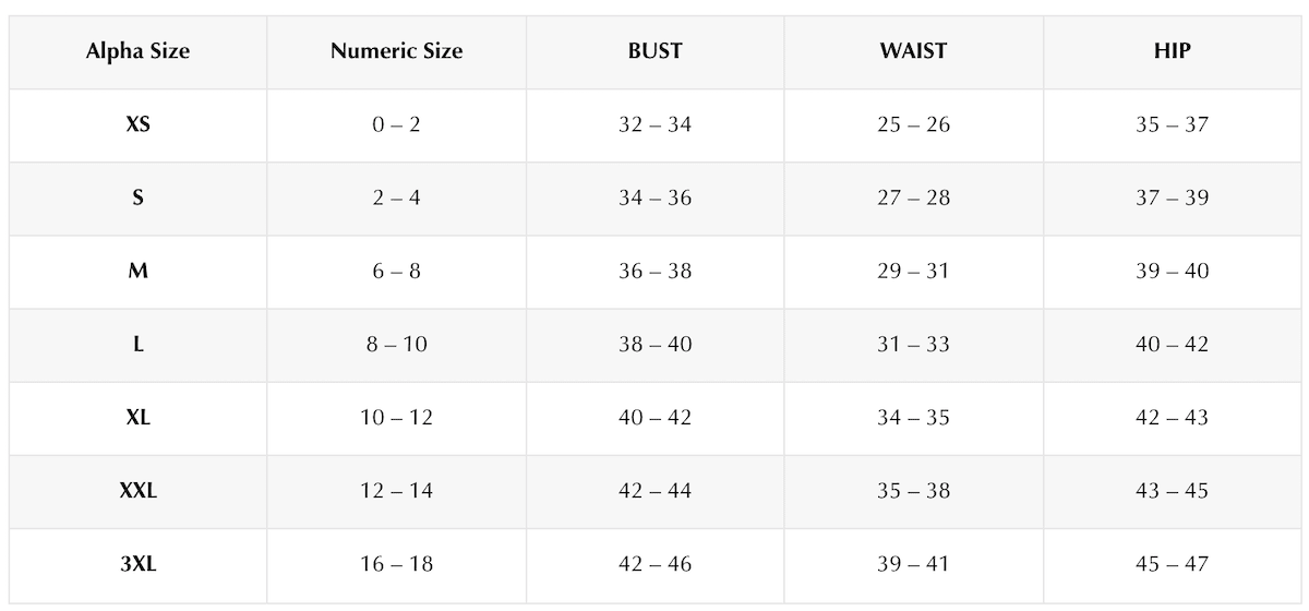 Silk Maison Size Chart