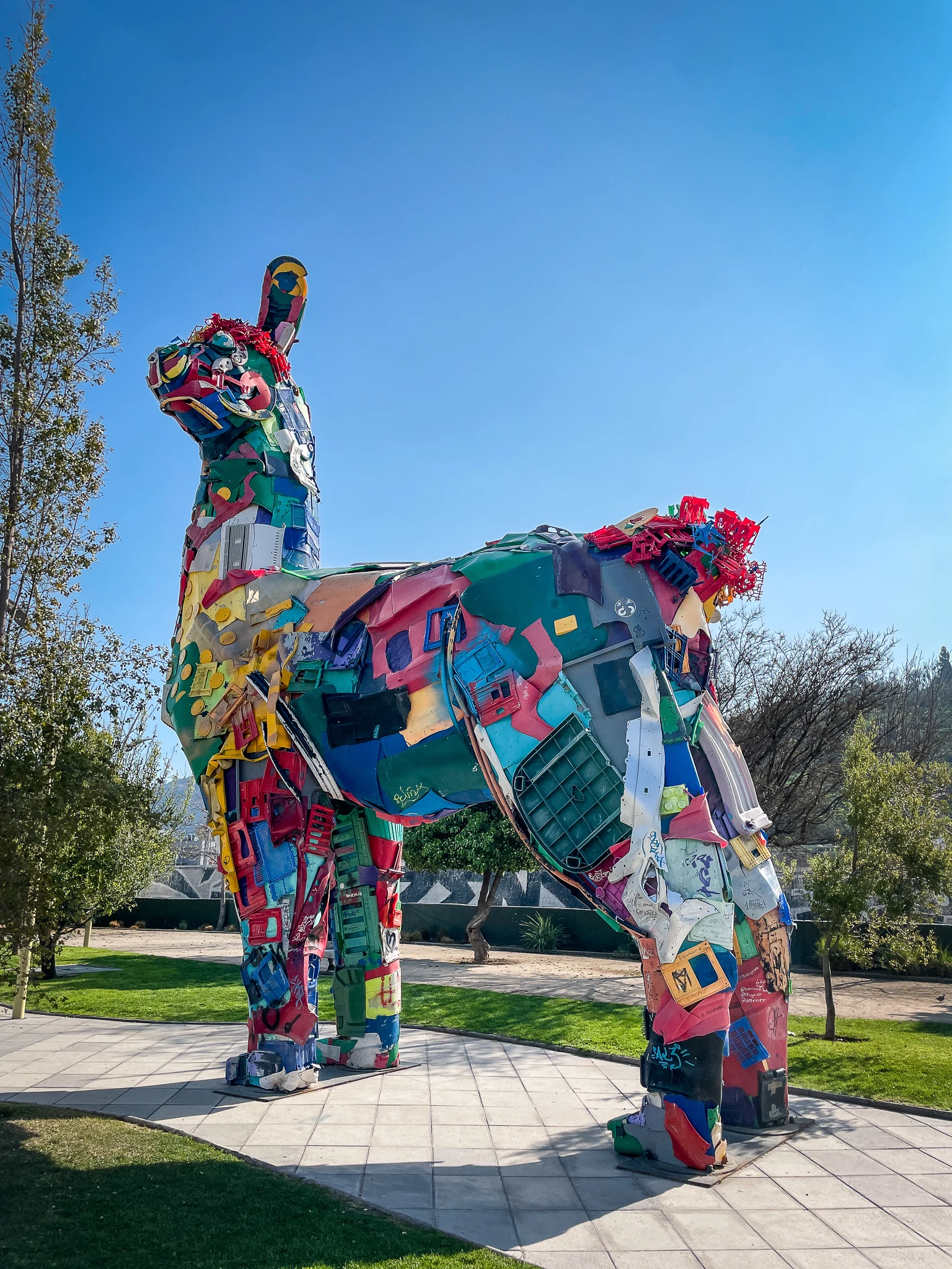 Llama statue by Bordalo II Titanium park Santiago Chile