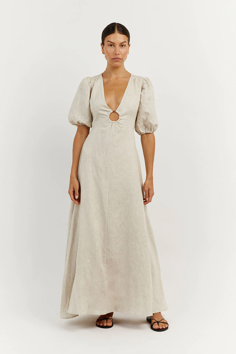 DISSH Petch Natural Linen Ring Midi Dress