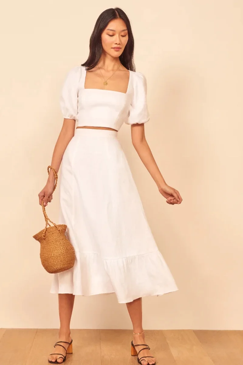 Reformation Yucca Linen Set Crop Top Skirt