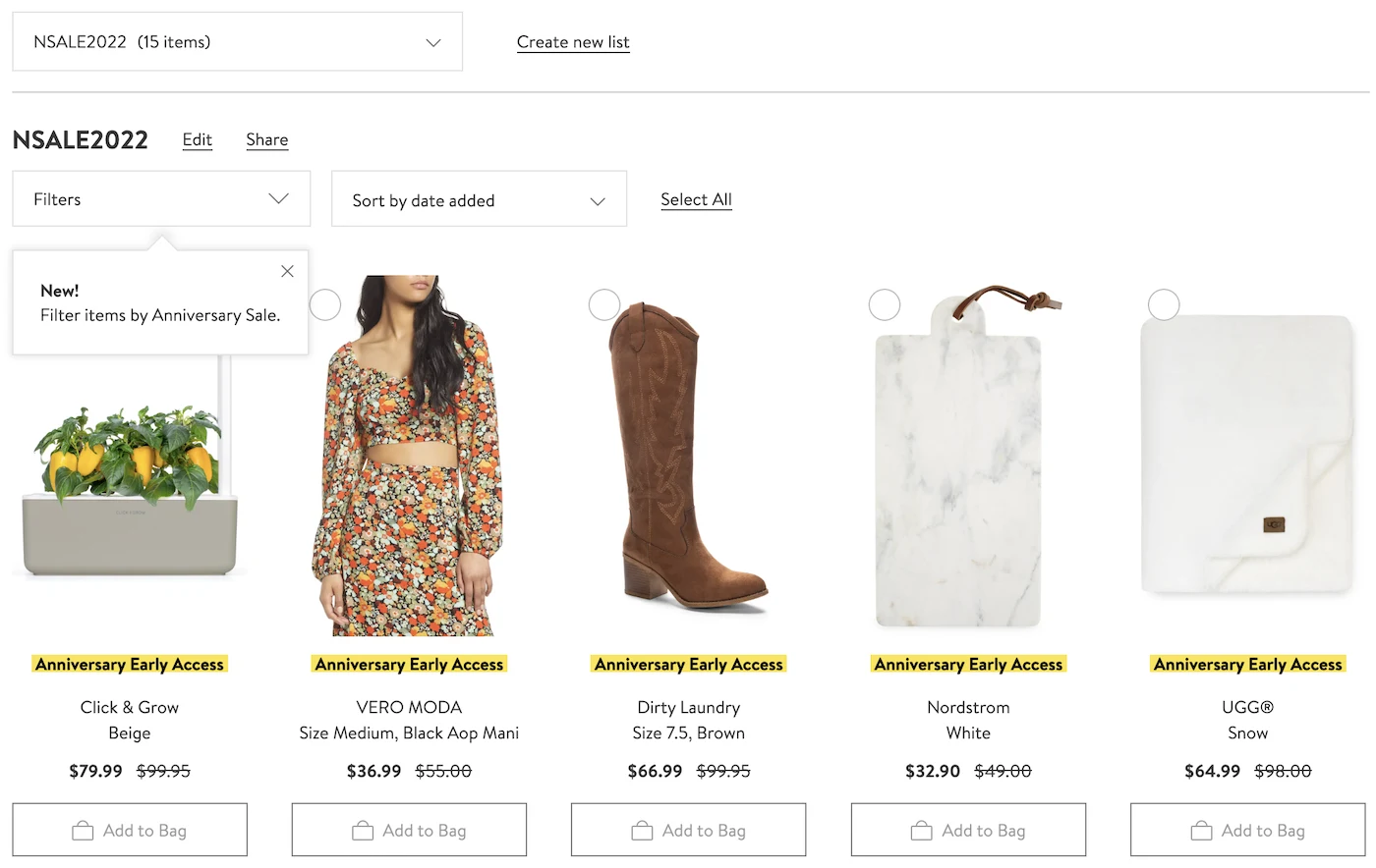 Nordstrom Anniversary Sale WIshlist Example