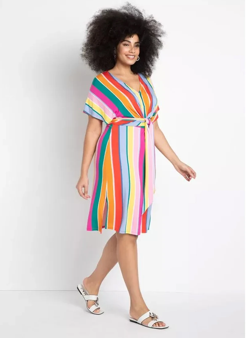 Eloquii striped wrap around rainbow dress plus size