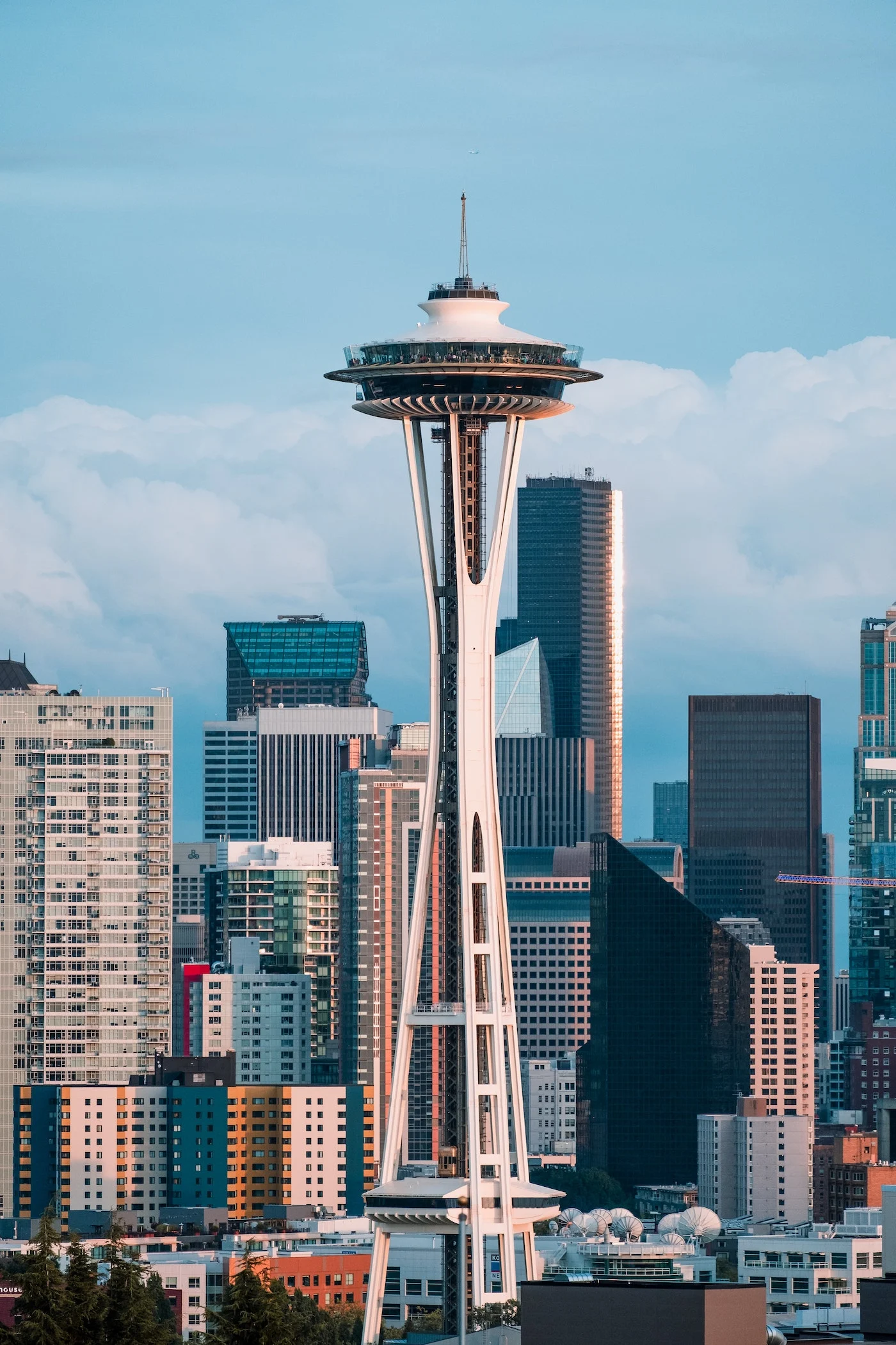 Seattle Space Needle against downtown seattle buildings