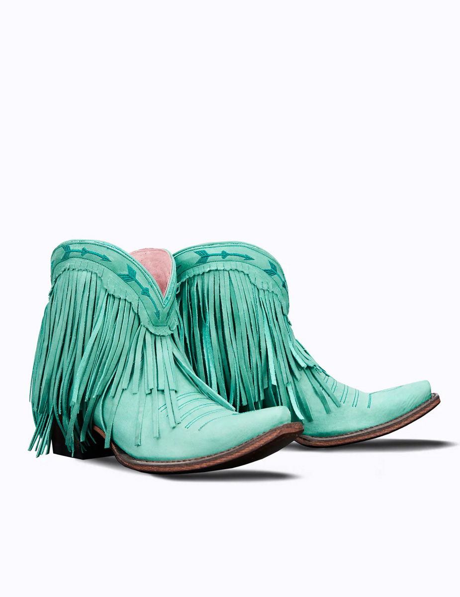 Lane Boots Spitfire teal green fringe booties