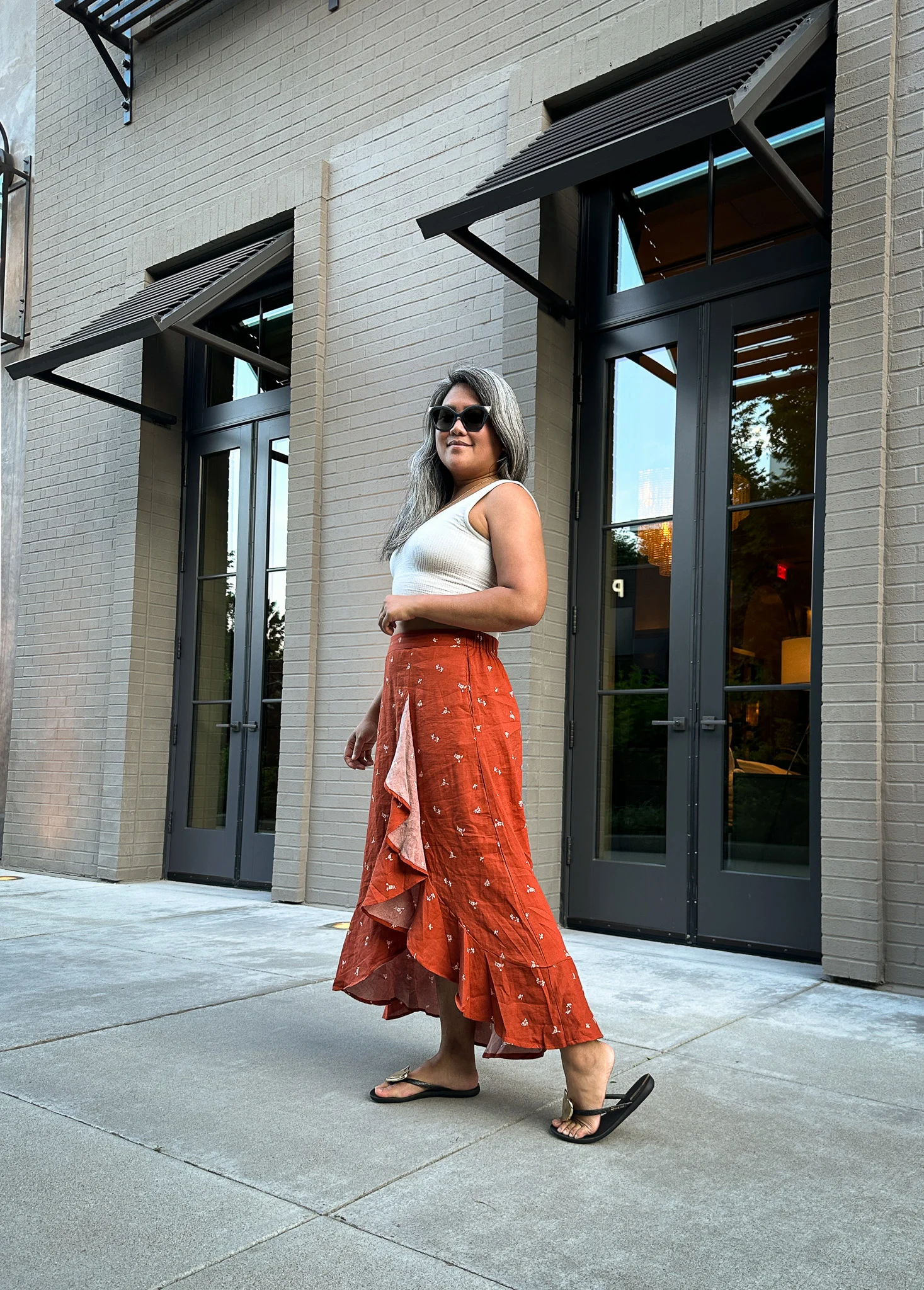 Toad and co Manzana Ruffle Skirt Red Soulvation seamless Crop Tank Ipanema Heart Sandals side