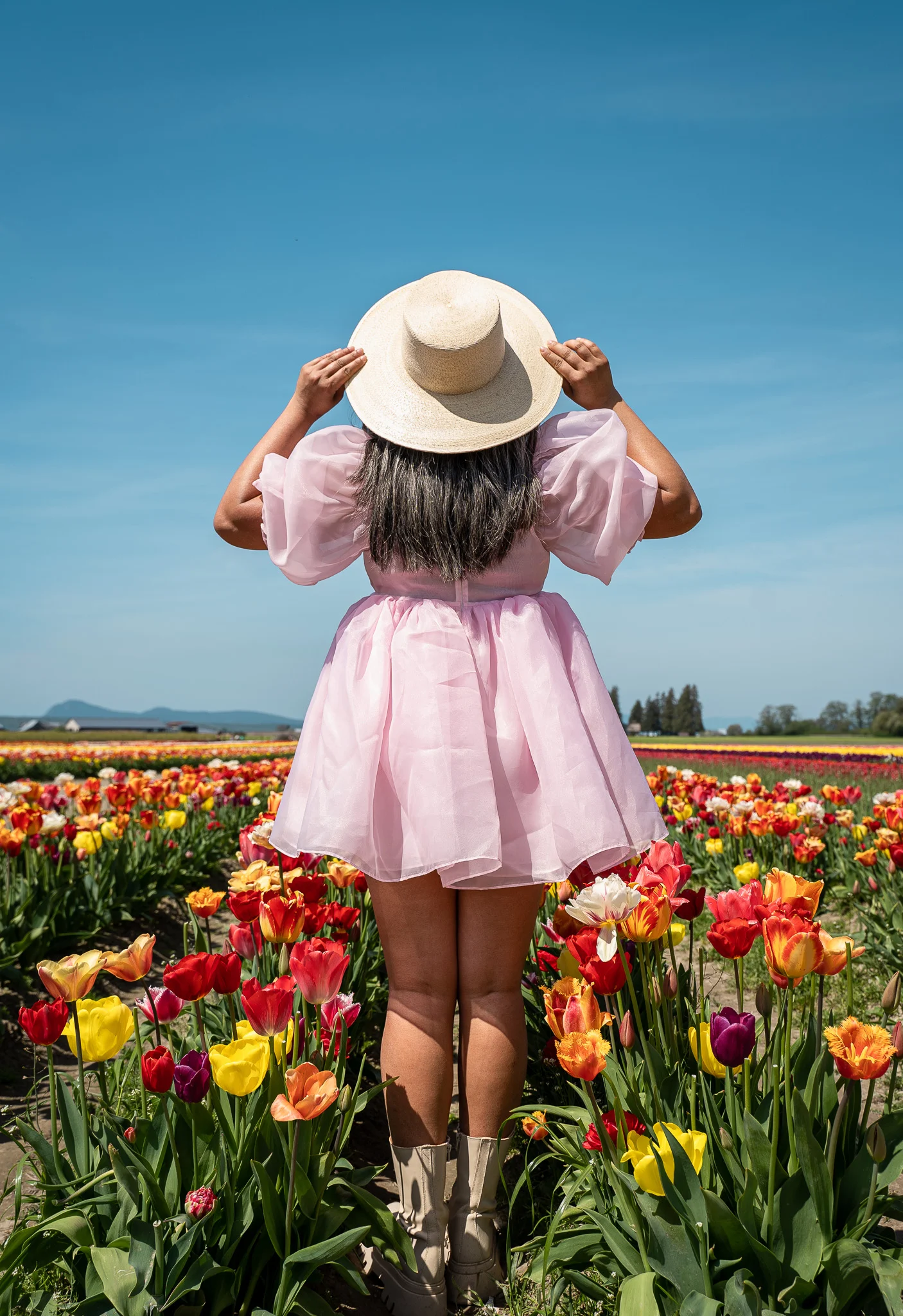 Tulip Town farm Skagit Valley Tulip Festival Selkie Angel Delight Dress ASN Hats straw boater