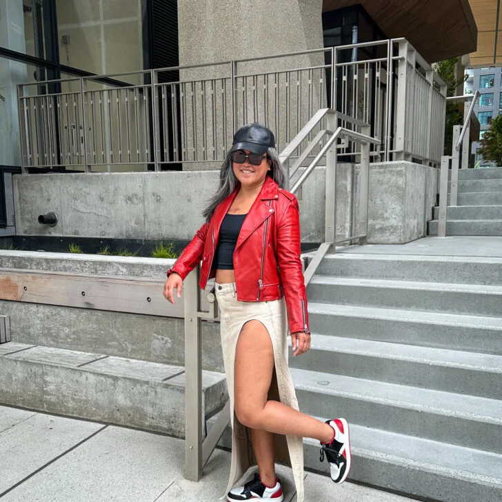 REVOLVE GRLFRND Blanca Maxi Skirt Montana Khaki Stand Studio Pleather baseball cap Mackage Leather Jacket Carbon38 cropped ribbed shirt Manta Sneakers