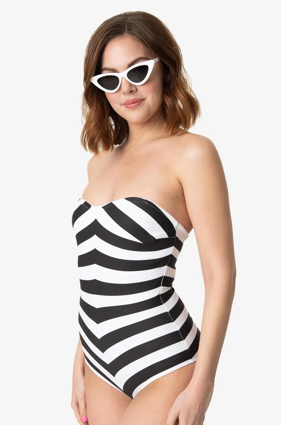 Unique Vintage Barbie Chevron Stripe One Piece Swimsuit