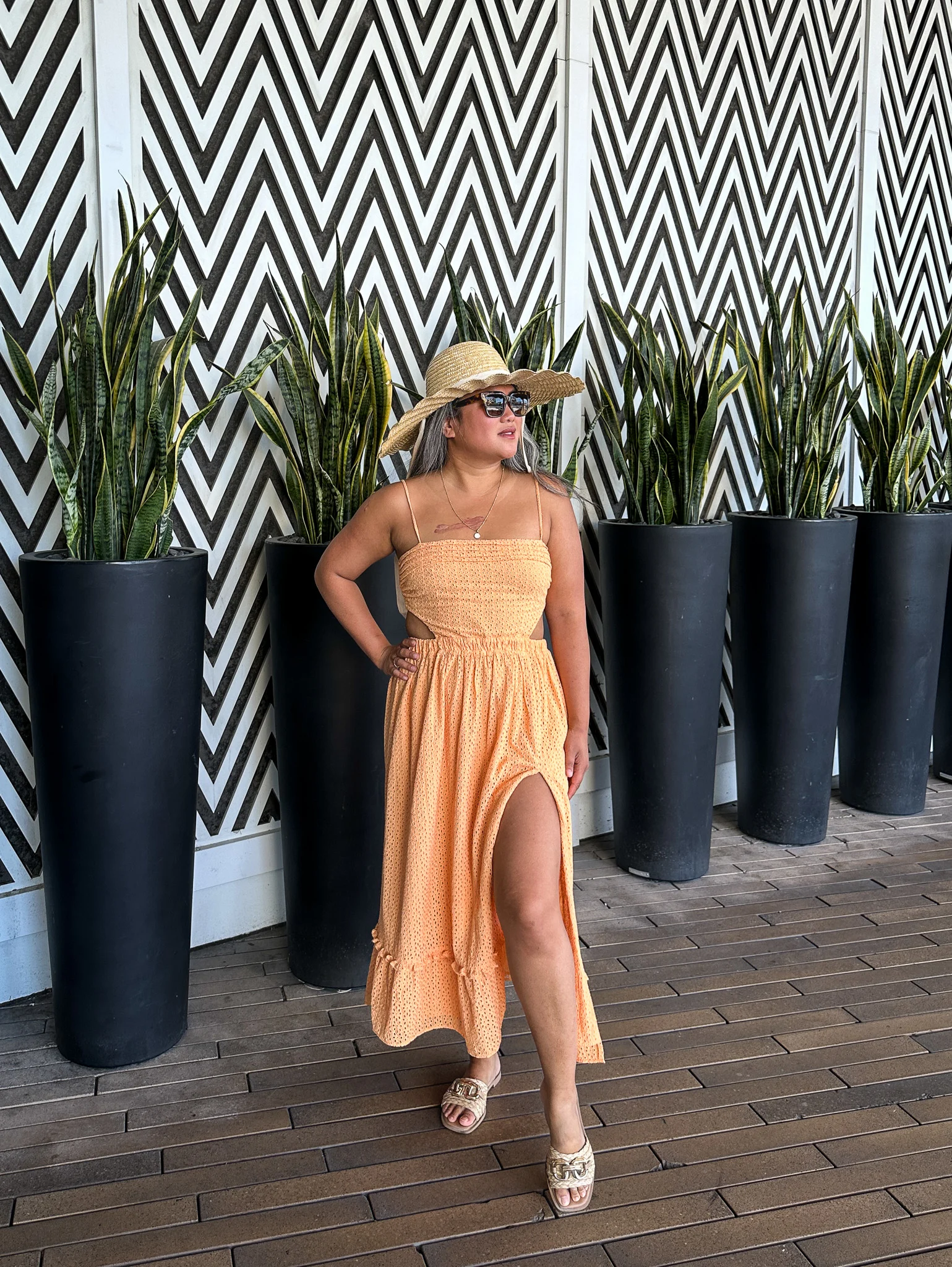 Camila Coelho Review Orange Dress Lack of Color Dolce Hat Mohala Steve Madden Gene Raffia Sandals