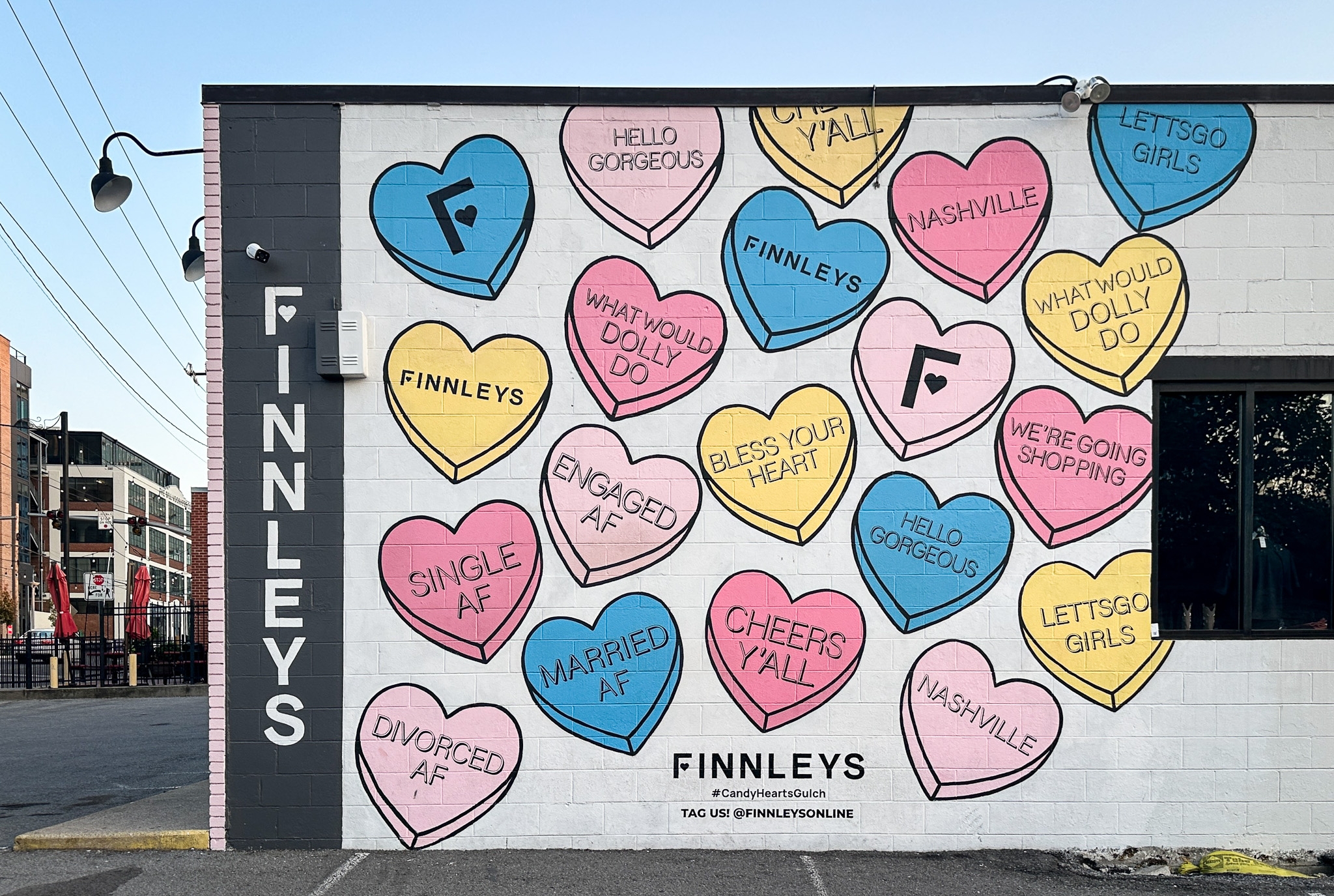 Finnleys Candy Hearts Mural in the Gulch Nashville TN