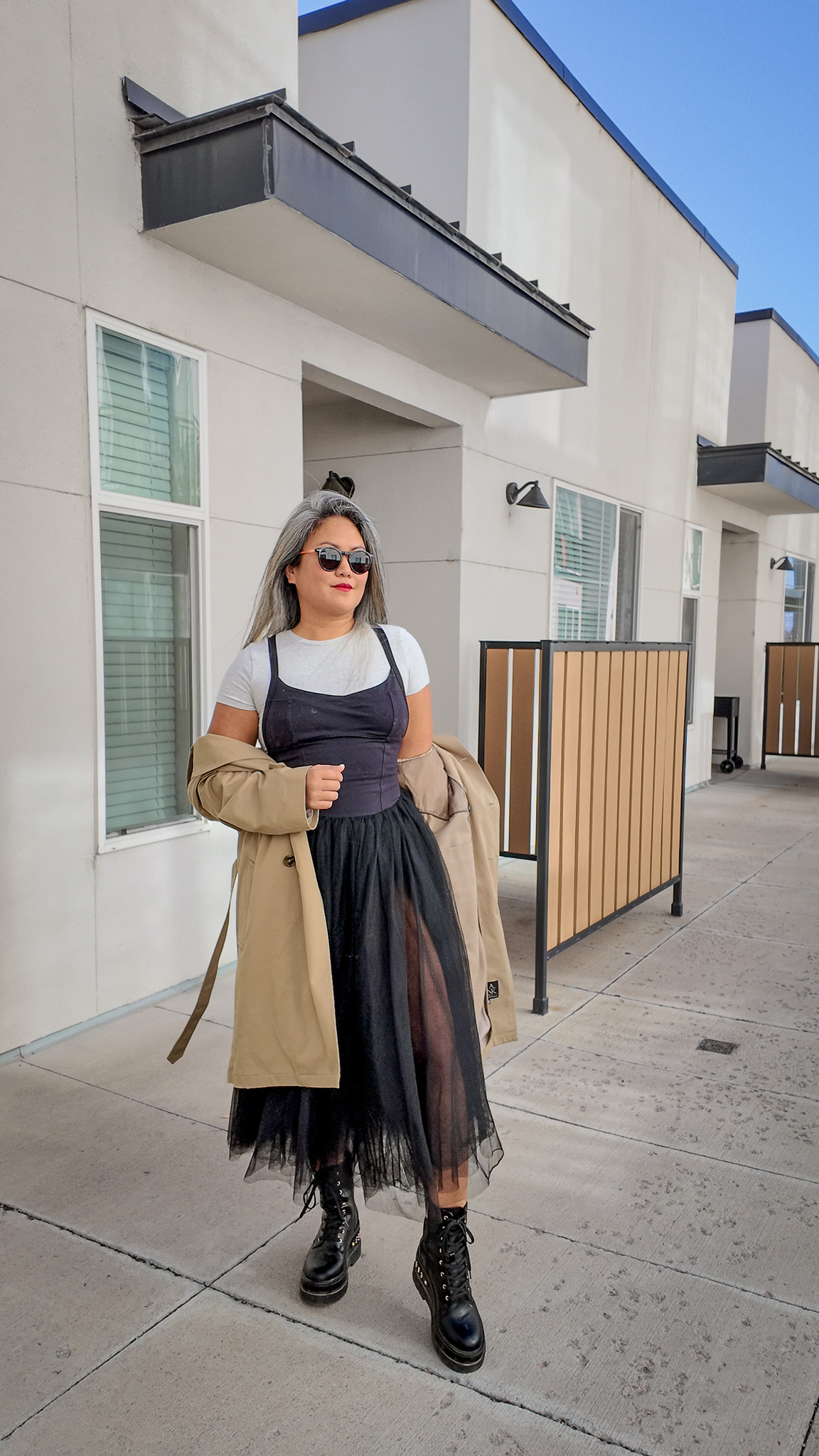 trench coat and dress outfit free people tulle tutu dress