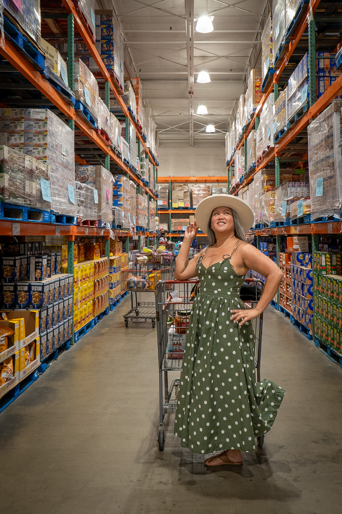 costco photoshool down aisle green polka dot dress by en saison