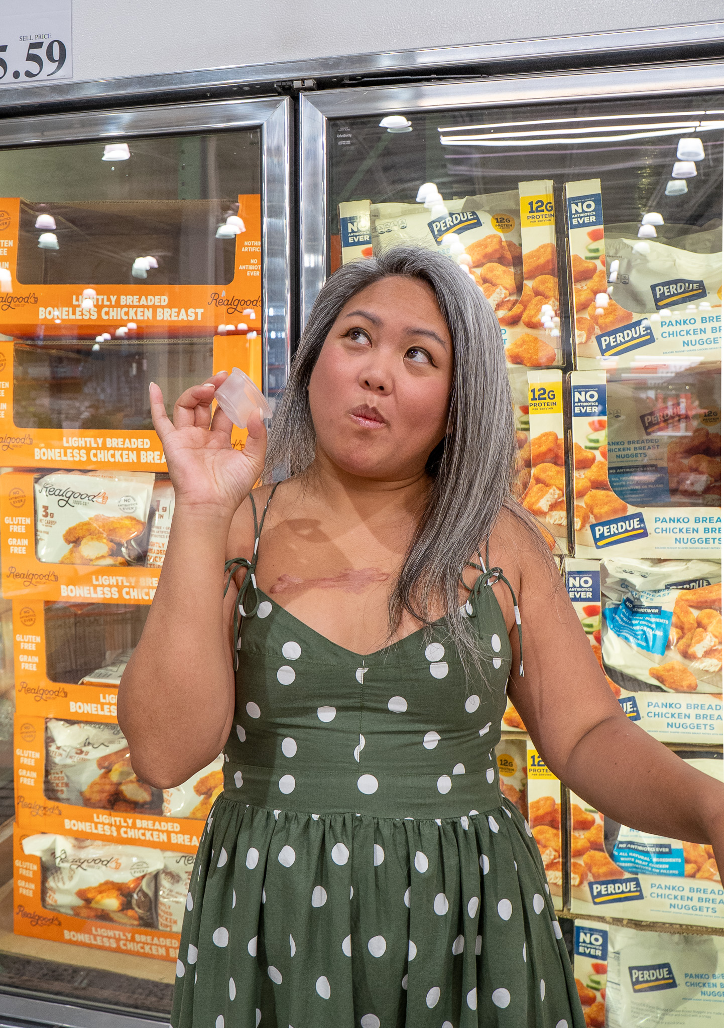 eating samples at costco photoshoot