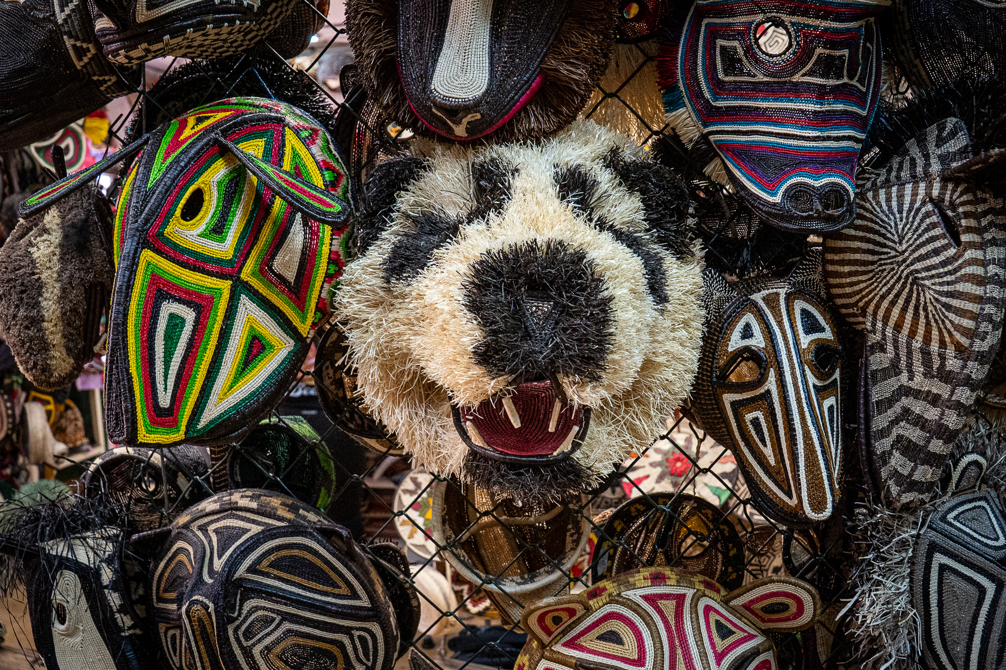 Straw face masks panda panama city