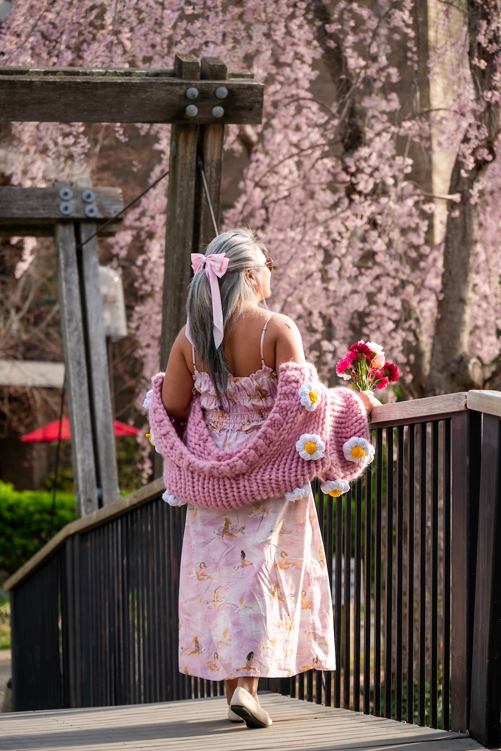 Van Gogh Bridge Reston Virginia Cherry Blossoms Heyays Daisy Cardigan Farm Rio Dress Vivaia flats